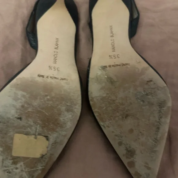 Manolo Blahnik Carolyne Low Heel Women's Slingback Pumps Black Glitter EU 35.5 - Picture 6 of 6